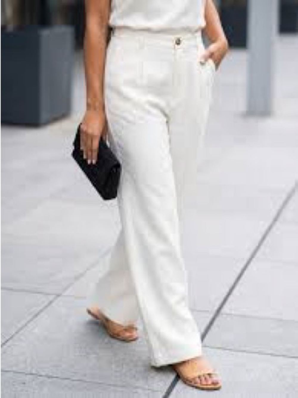 Zara Cream Cotton High Rise Wide Leg Pleated Pants Women Size Small
